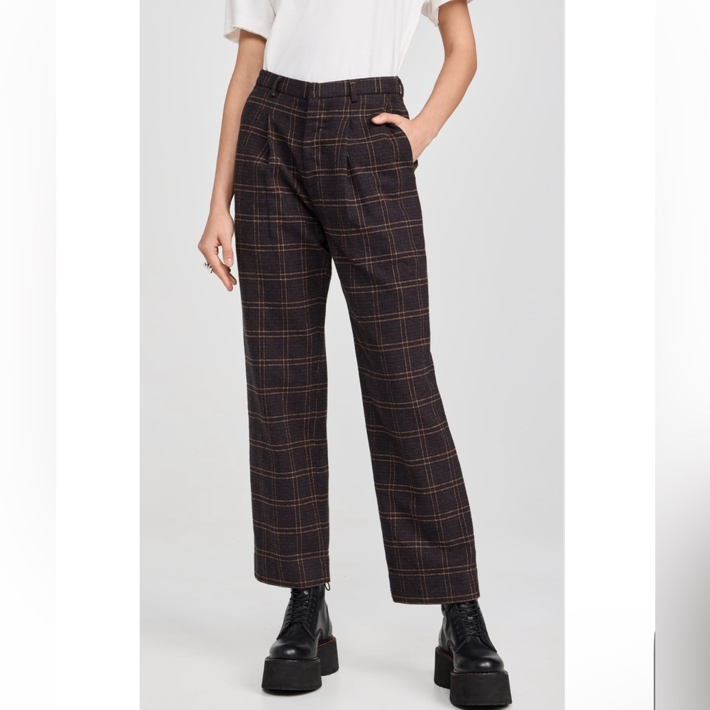 R13 Black and Brown Plaid Wide-Leg Pants
